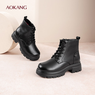 奥康 女鞋2025年秋冬新款厚底增高马丁靴加绒保暖棉鞋N