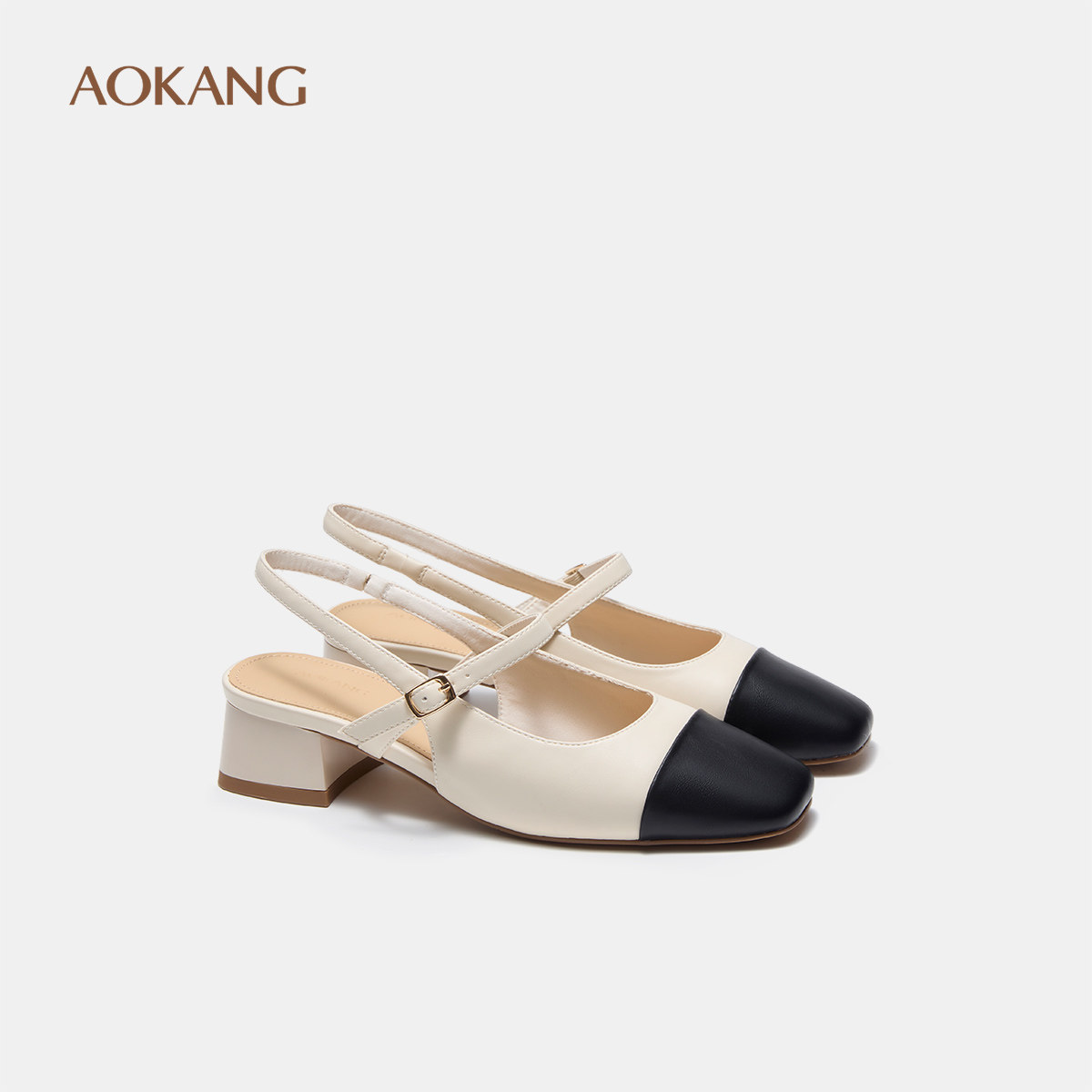 奥康 女鞋春秋小香风包头凉鞋女浅口法式通勤平底浅口单鞋