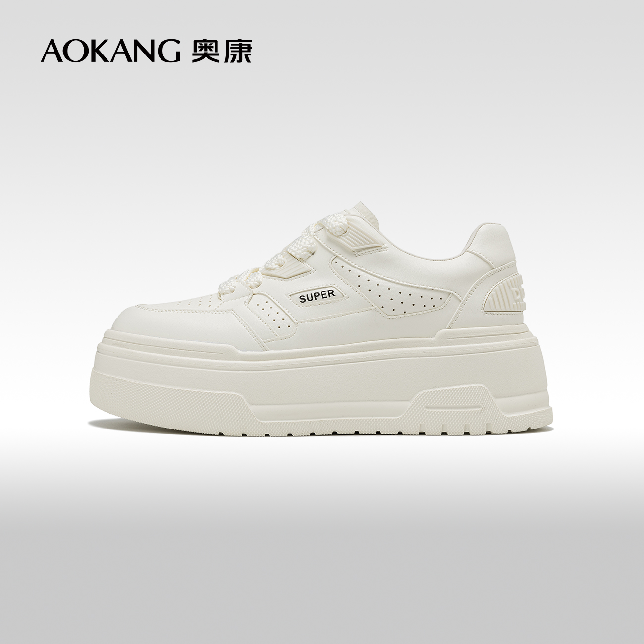 奥康女鞋 2024春季新款时尚小白鞋圆头厚底舒适板鞋休闲面包鞋女