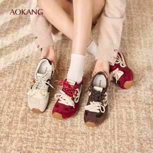 奥康 女鞋2025秋季小歪头鸳鸯鞋带休闲鞋德训鞋女阿甘鞋门店发货