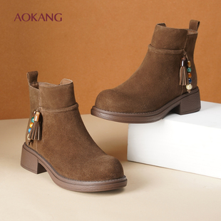 马丁靴时尚 奥康 新款 2025冬季 复古百搭西部女靴L 女鞋