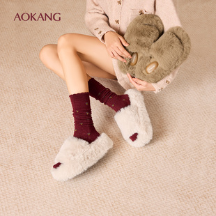 奥康 女鞋2025冬季雪地鞋毛毛拖可爱毛茸茸家居拖舒适增高厚底