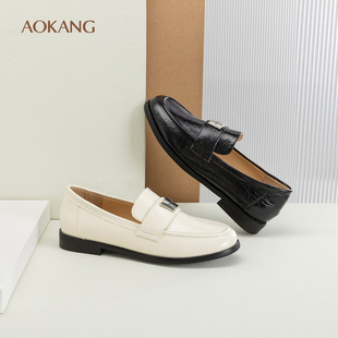 奥康女鞋2025春季新款乐福鞋英伦复古小皮鞋日常通勤平底浅口单鞋