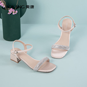 粗跟气质潮流时尚 奥康女鞋 一字扣黑色 女士时装 凉鞋 2024夏季 新款