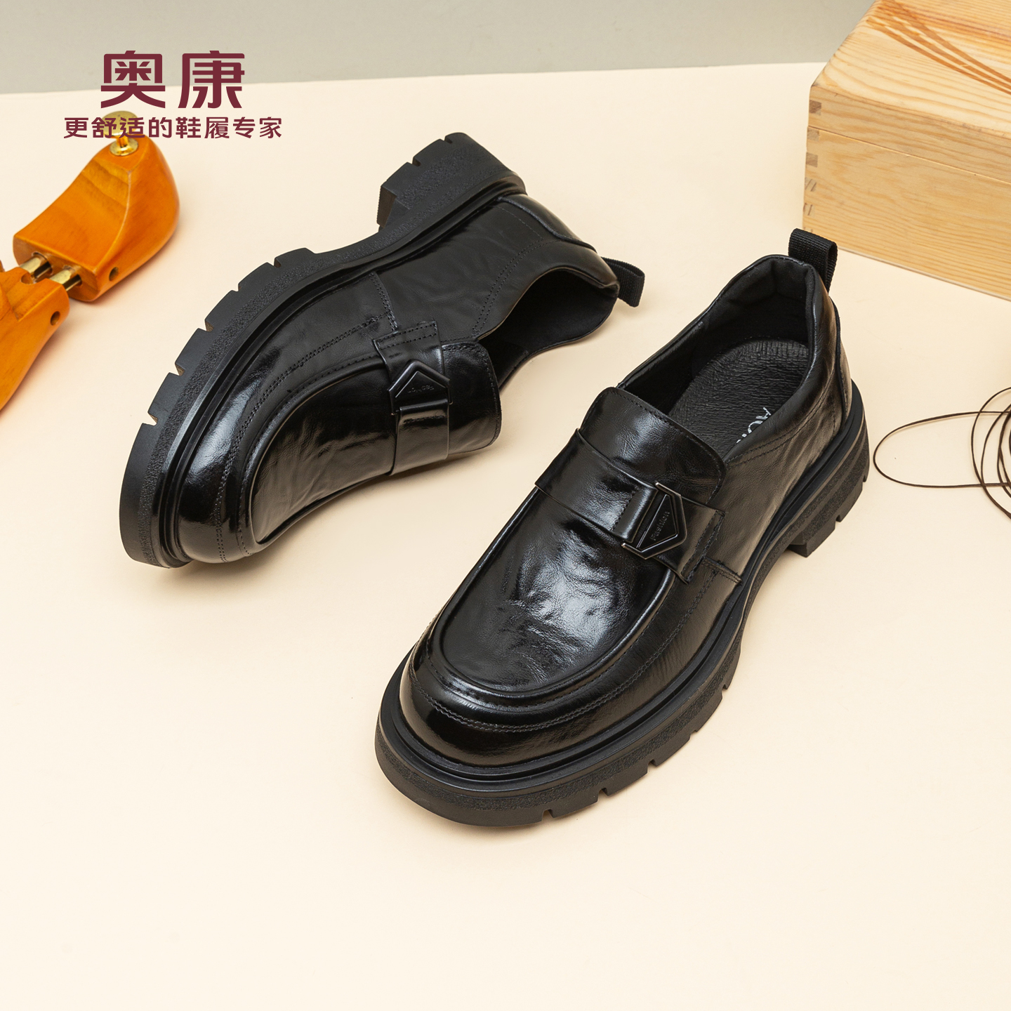 奥康头层牛皮男士休闲商务皮鞋