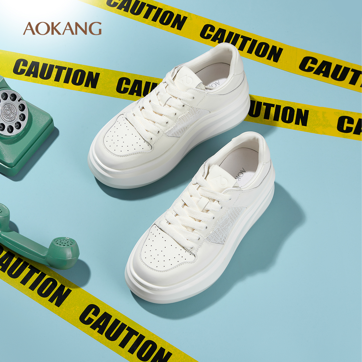 奥康 女鞋2025春秋板鞋网面透气小白鞋厚底增高踏青休闲运动鞋
