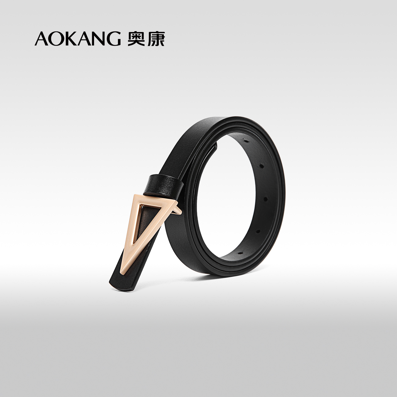 奥康女皮带个性三角形扣头