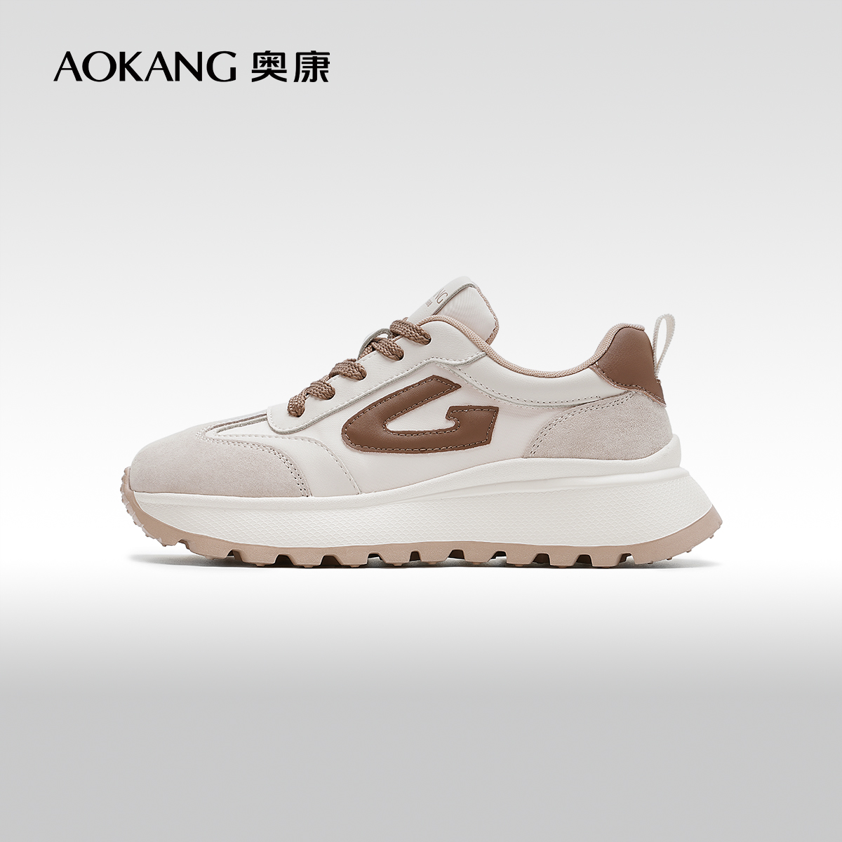 奥康透气网面拼色老爹鞋休闲鞋