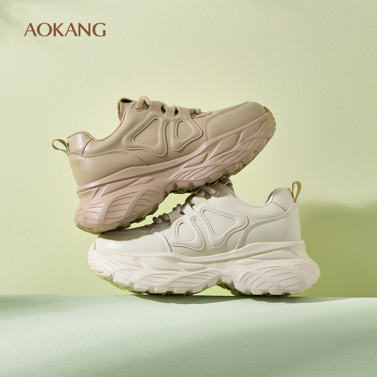 奥康女鞋厚底系带运动休闲老爹鞋
