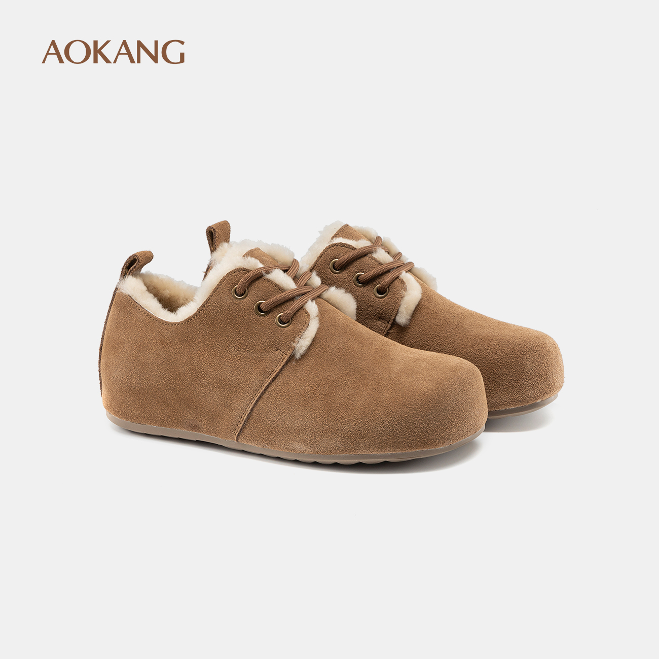 奥康女鞋 2024冬季新款真皮羊毛加绒勃肯鞋包跟保暖百搭休闲鞋