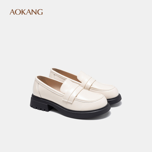 奥康女鞋2025春季新款乐福鞋学院风jk复古小皮鞋通勤厚底增高单鞋