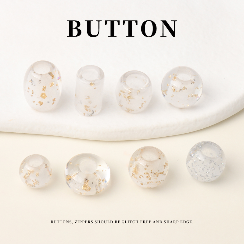 透明金铂树脂大孔珠子手工DIY串珠桶珠服装帽子绳头装饰圆珠扣子