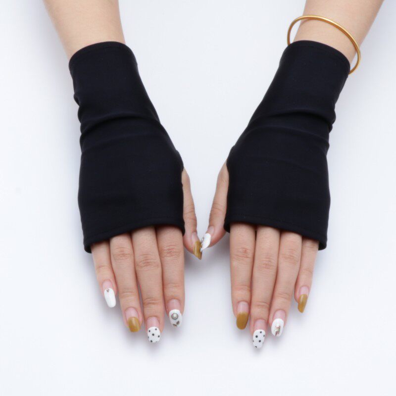 绘画手套夏季防晒女士韩版半指女短采茶写字透气遮疤痕纹身美甲