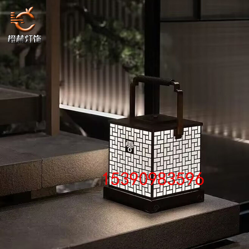 手提式景观庭院落地灯古铜拉丝特色灯箱艺术园林台柱灯不锈钢云石