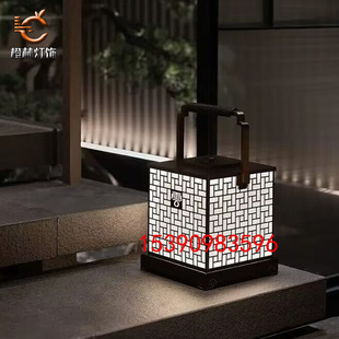 手提式景观庭院落地灯古铜拉丝特色灯箱艺术园林台柱灯不锈钢云石