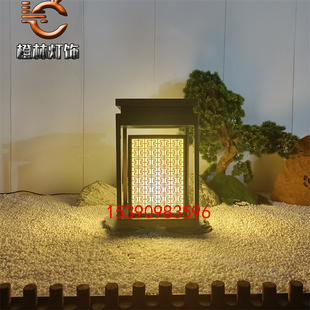 不锈钢拉丝柱头灯古铜方柱灯新中式儿童乐园台柱灯仿云石景观灯具