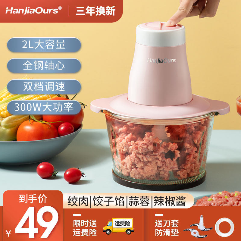 汉佳欧斯绞肉机多功能家用小型电动打肉馅搅拌蒜蓉绞菜辣椒料理机
