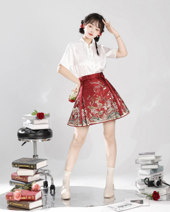 【锦鲤跃莲】汉服女夏季小个子织金马面妆花裙新中式中国风短裙