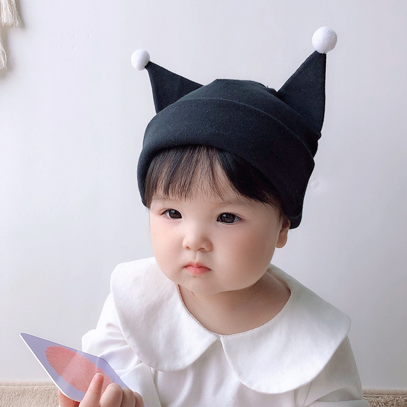 婴儿帽子秋冬婴幼儿毛线帽新生儿可爱尖顶球球套头帽纯棉宝宝胎帽