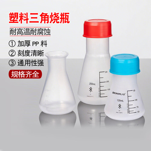Labshark塑料三角烧瓶带刻度锥形瓶广口直口加盖塑料PP带盖加厚
