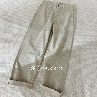 北欧松弛感穿搭 石墨灰白实拍现货意大利肌理感牛仔休闲直筒长裤