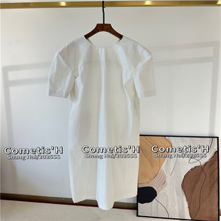 少现 意大利高织棉立体剪裁微廓形飘带极简纯色连衣裙