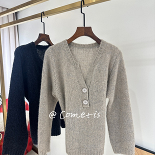 实拍现货小众设计 V领可收腰多穿山羊绒羊毛毛衣