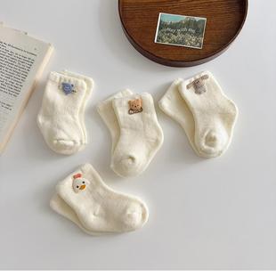 宝宝袜子秋冬季毛圈加厚款棉袜0-6月婴儿保暖不勒可爱中筒冬天