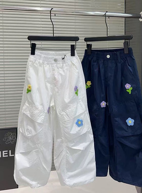 女童裤子儿童工装裤夏装2025新款薄款白色长裤洋气大童阔腿裤潮