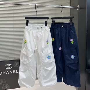 女童裤子儿童工装裤夏装2025新款薄款白色长裤洋气大童阔腿裤潮