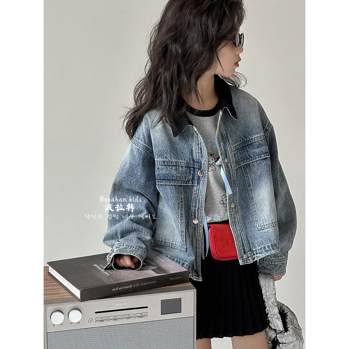 女童牛仔外套秋季上衣长袖韩系童装女孩洋气夹克衫儿童衣服男童潮