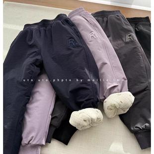 儿童夹棉防风冲锋裤2025冬季新款中大童加厚裤子男女童保暖长裤潮