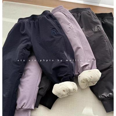 儿童夹棉防风冲锋裤2025冬季新款中大童加厚裤子男女童保暖长裤潮