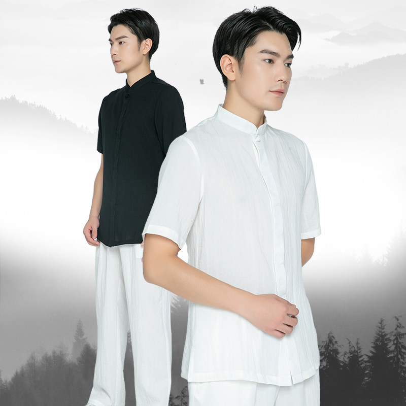 男薄款亚麻棉麻太极服新款品牌高端旗舰店短袖春季太极拳服装