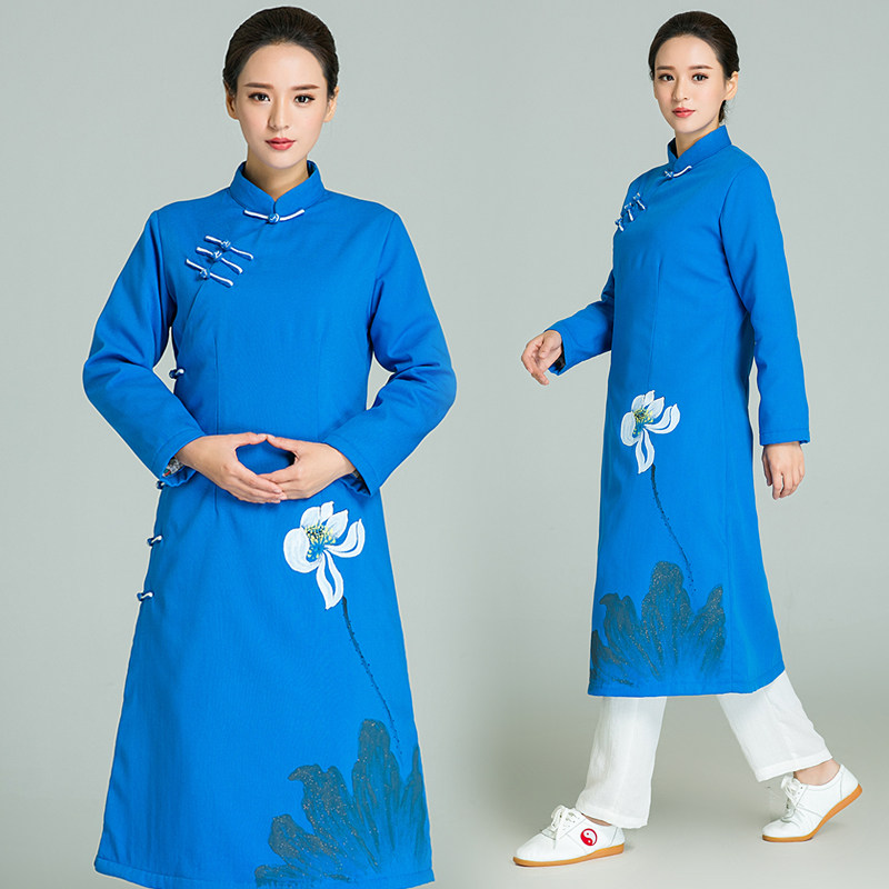 武农秋季太极服女 唐装古装汉服亚麻手绘花武术服旗袍棉袄太极服