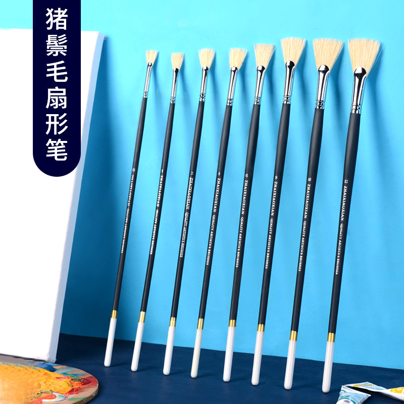 新品扇形笔水f粉笔套装猪鬃油画笔鱼尾色彩笔颜料笔丙烯画笔专业