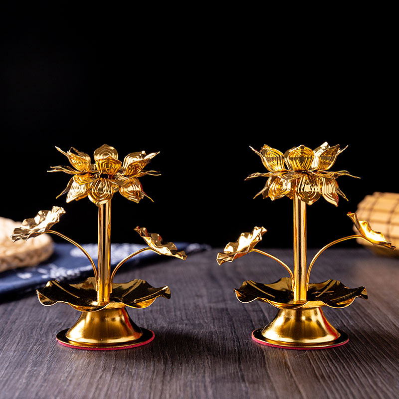 酥油灯灯架佛前烛台酥油灯座莲花家用合金镀铜供灯底座灯架七星灯
