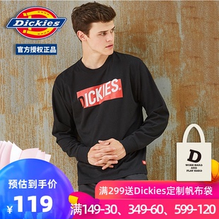 Dickies字母印花长袖T恤 oversize版型男式袖口罗纹T恤183M30EC33