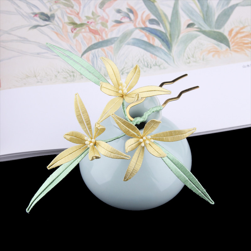 缠花发簪汉服发饰品蚕丝纸模图样卡纸新手diy手工制作材料包兰花