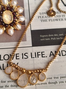 法国小众设计天然水晶吊坠流苏项链金色高级感轻奢气质百搭锁骨链