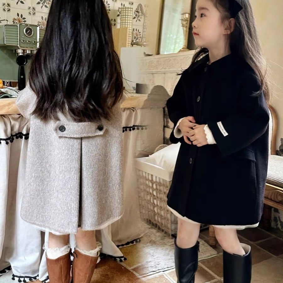 女童秋冬羊绒呢大衣儿童春秋韩版洋气中长款女孩中大童宝宝外套