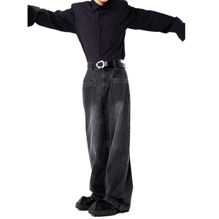 [GINGER MI]FEAR4FREE原创宽松做旧磨边复古男女阔腿直筒牛仔裤