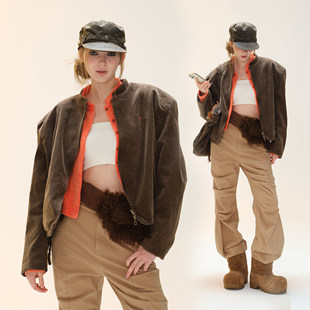 [GINGER]COZYDOLL【垫肩夹克】可拆卸水洗灯芯绒宽松休闲短外套