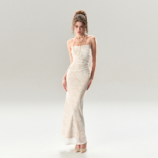 [GINGER]4muggle原创白色蕾丝鱼尾连衣裙高腰显瘦辣妹长裙宴会裙