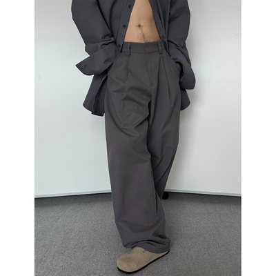 Babesochill炭灰色打褶阔腿长裤