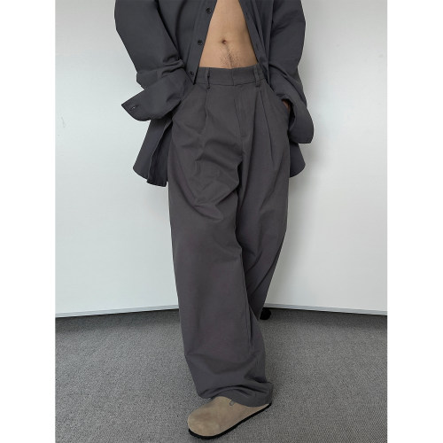 Babesochill炭灰色打褶阔腿长裤