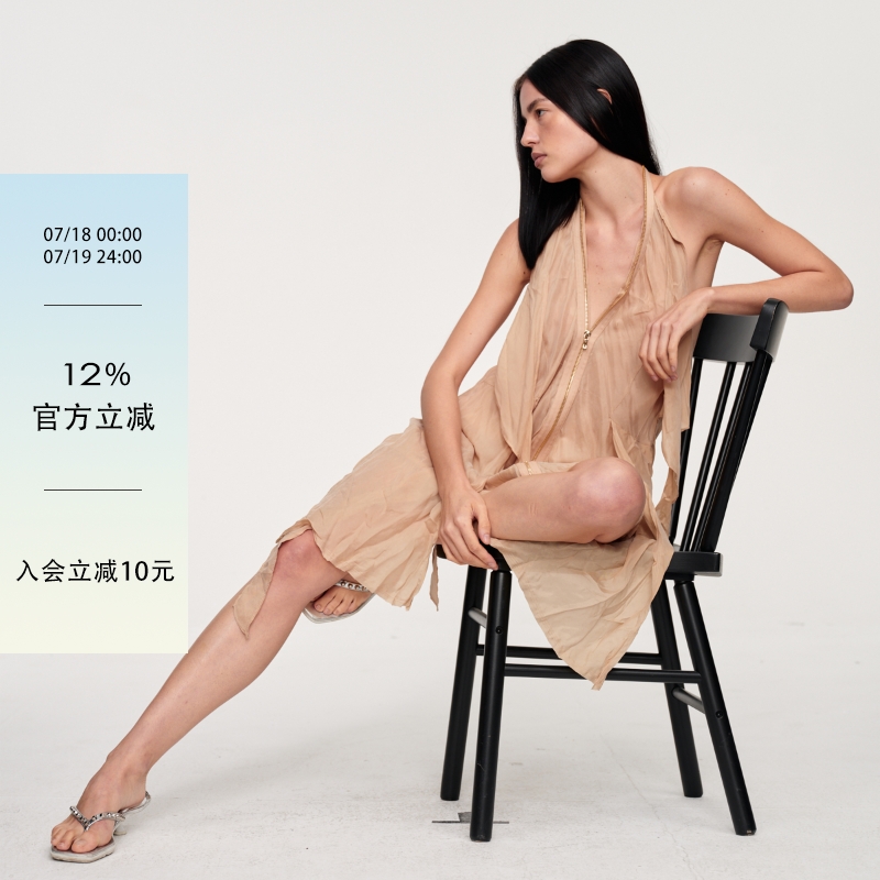 [GINGER]bianca同款千金风露背连衣裙 CSFC肤色裸感挂脖裙夏天