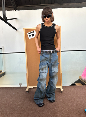 [GINGER]FEAR4FREE 多口袋立体工装裤水洗廓形脏染牛仔裤长裤男女