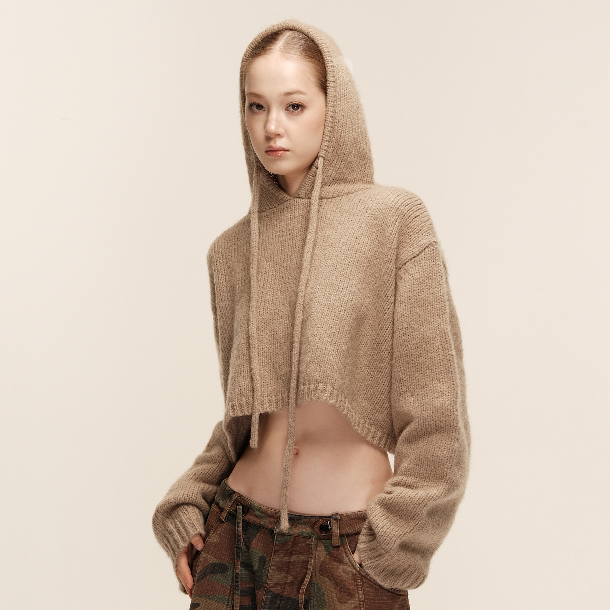 COZYDOLL美式复古粗针连帽毛衣