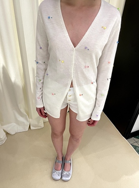 [GINGER]BabesoQ原创设计手缝彩珠精致白色针织防晒上衣外套开衫